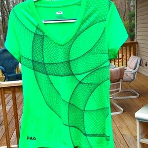 Fila Sport Green Cap sleeve V neck shirt Sz L Bonus Pink Keychain